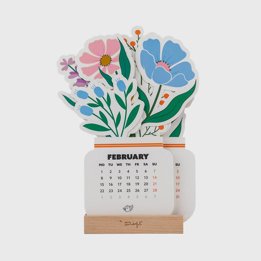 Mini Calendário com base de madeira 2027 - Flowers