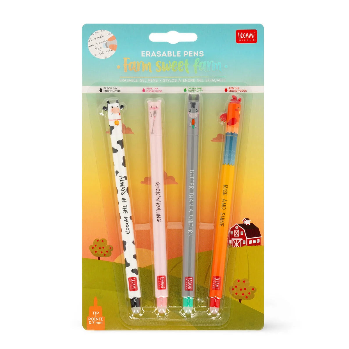 Pack Caneta Gel Apagável Legami - Edição Animais da Quinta