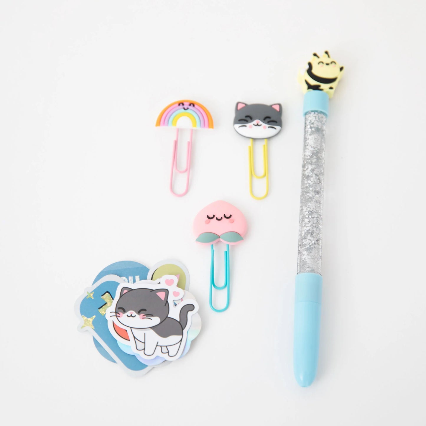 Conjunto "Be Inspired" — Estojo + Caneta + Clipes + Autocolantes