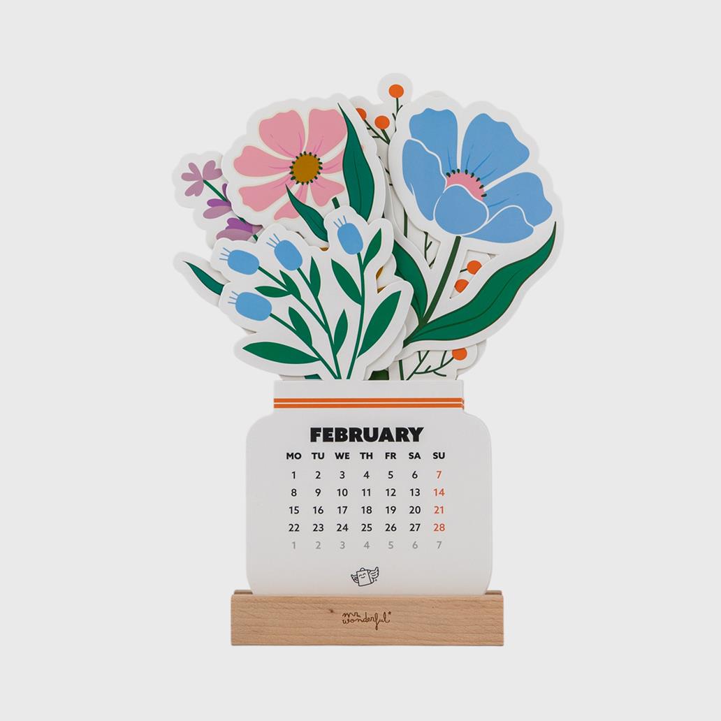 Mini Calendário com base de madeira 2027 - Flowers