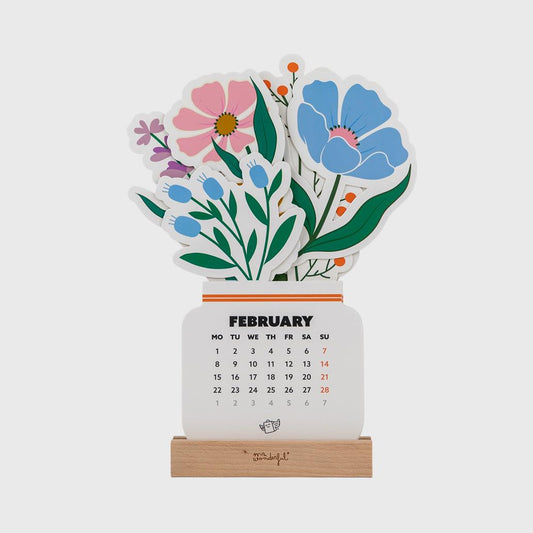 Mini Calendário com base de madeira 2027 - Flowers