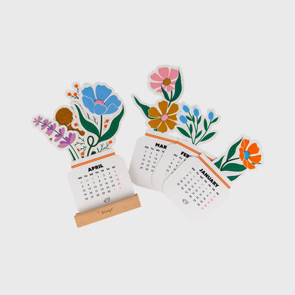 Mini Calendário com base de madeira 2027 - Flowers