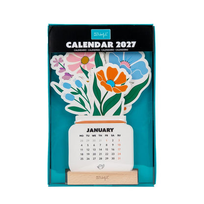 Mini Calendário com base de madeira 2027 - Flowers