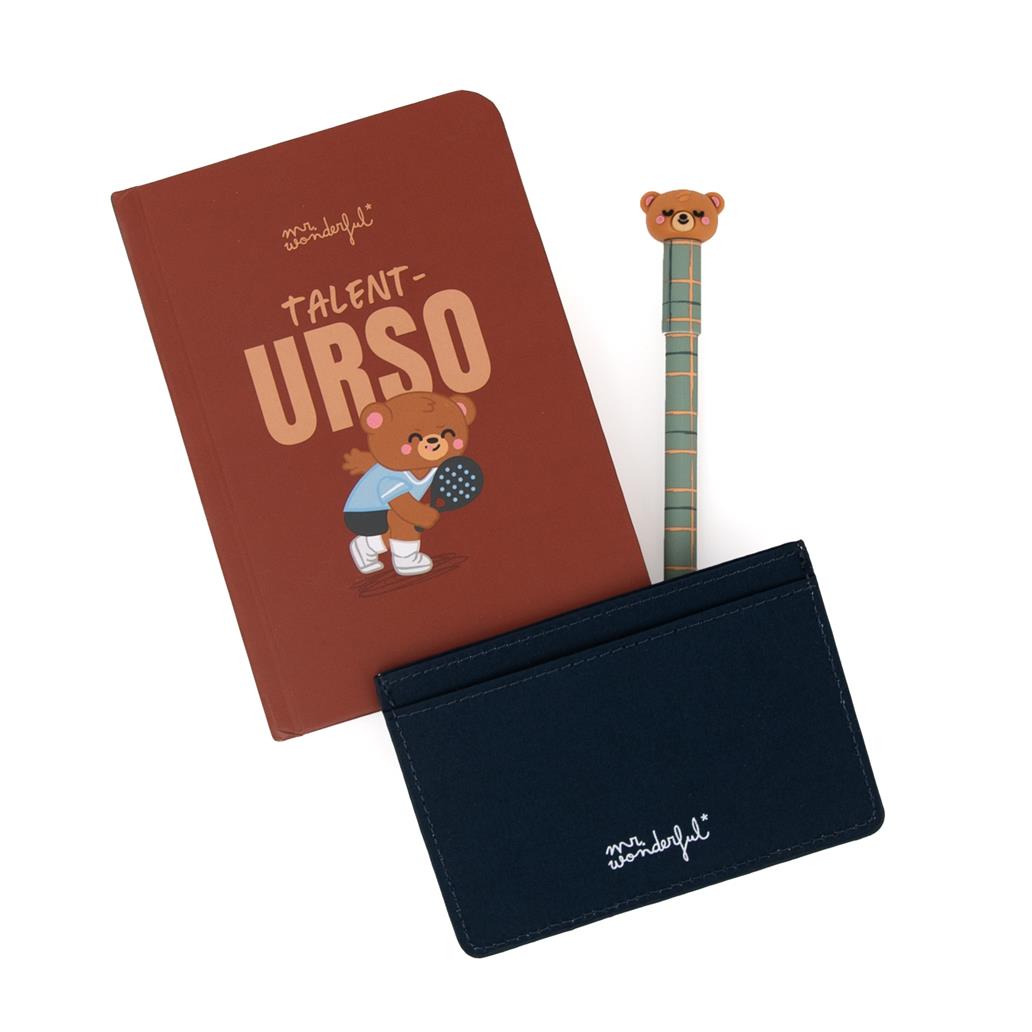 Conjunto Caderno A6 + Porta-cartões + Esferográfica apagável Bo-bo Urso - Talent-oso