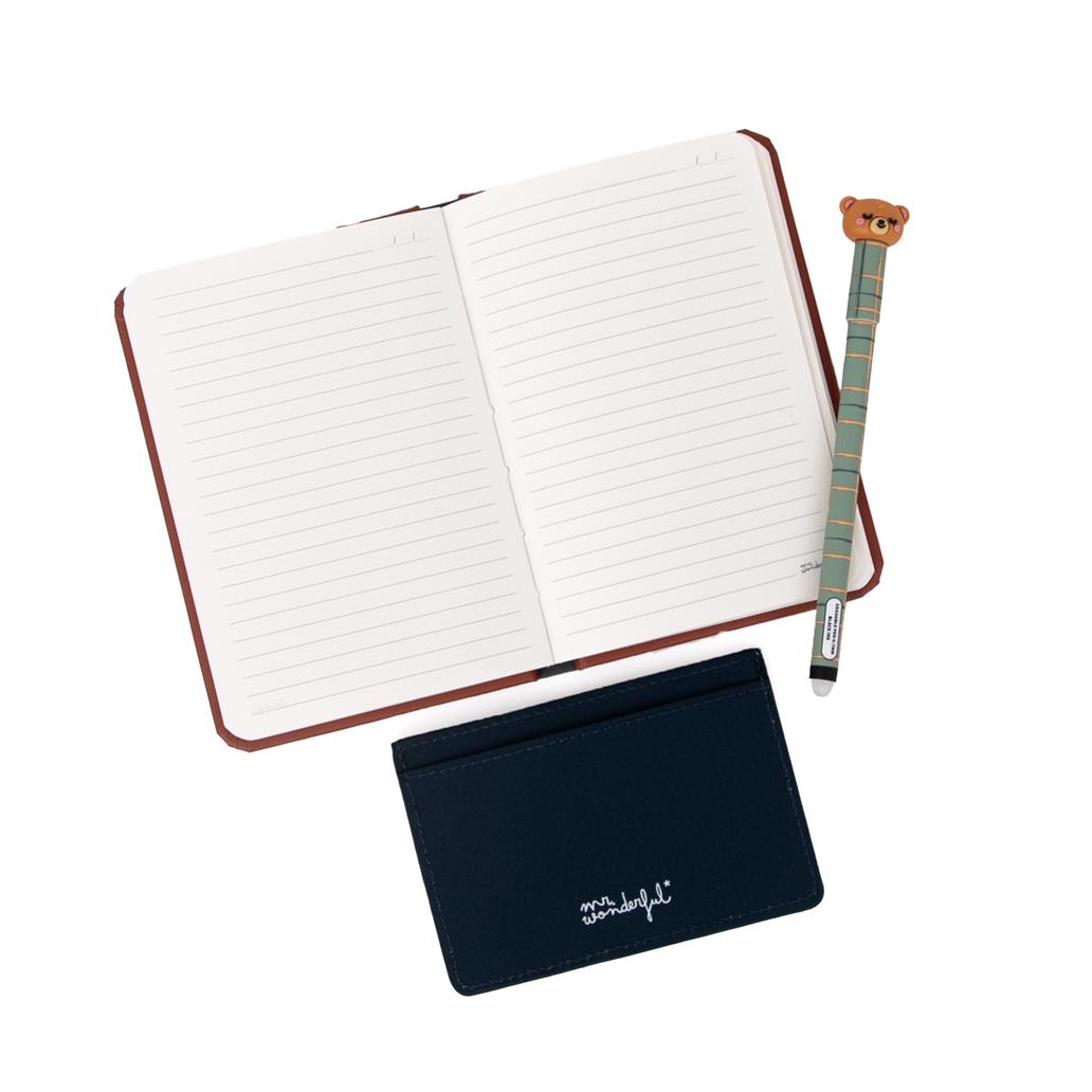 Conjunto Caderno A6 + Porta-cartões + Esferográfica apagável Bo-bo Urso - Talent-oso
