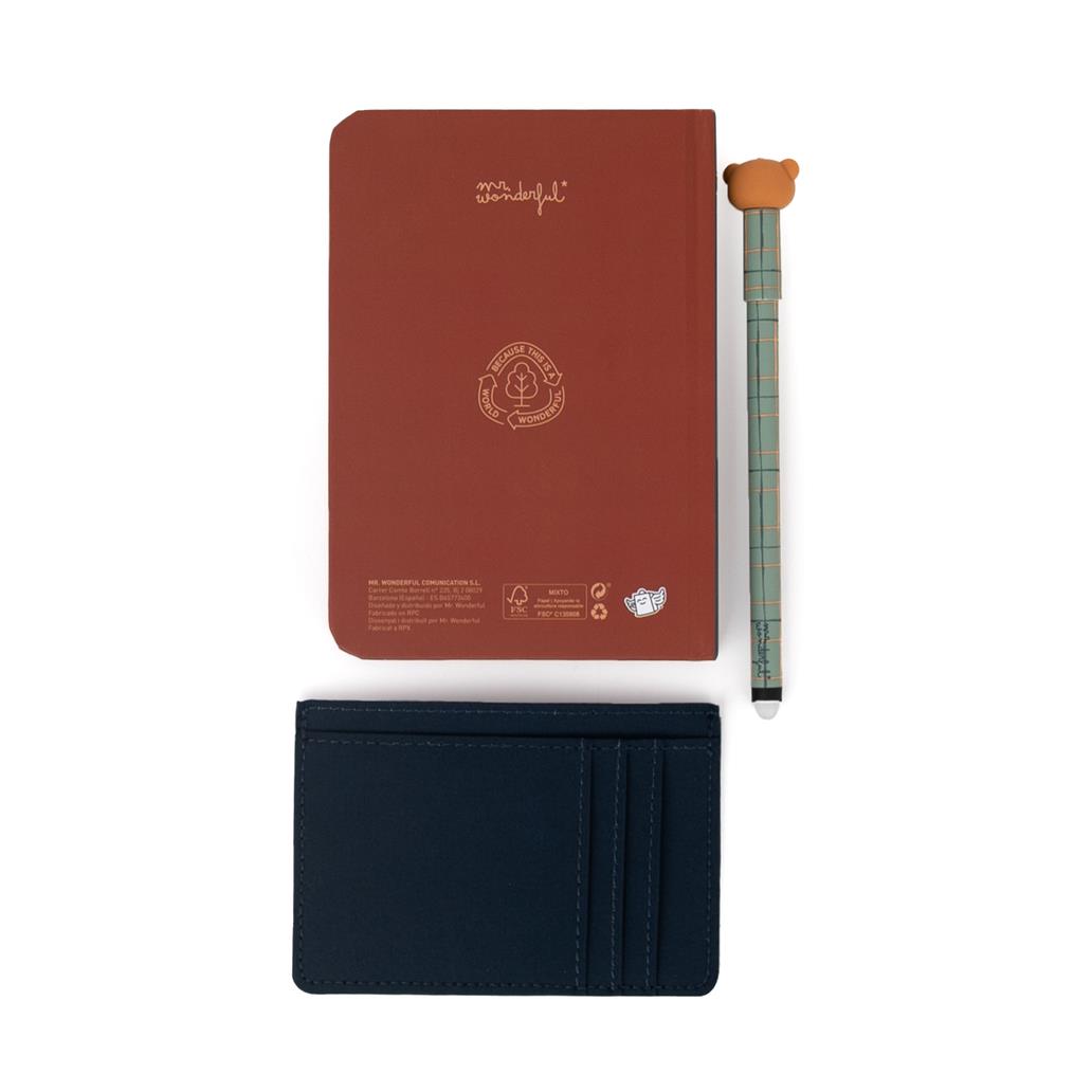 Conjunto Caderno A6 + Porta-cartões + Esferográfica apagável Bo-bo Urso - Talent-oso