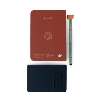 Conjunto Caderno A6 + Porta-cartões + Esferográfica apagável Bo-bo Urso - Talent-oso
