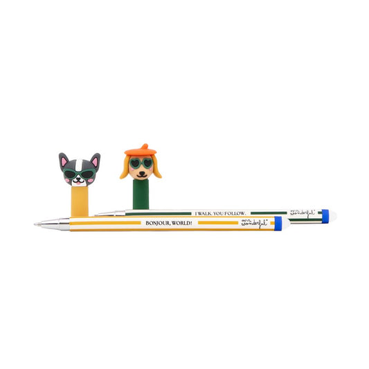 Set de 2 Esferográficas apagáveis Bo-Bo - Cão salsicha e Buldogue