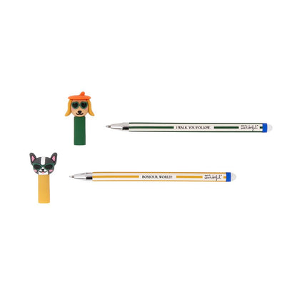 Set de 2 Esferográficas apagáveis Bo-Bo - Cão salsicha e Buldogue