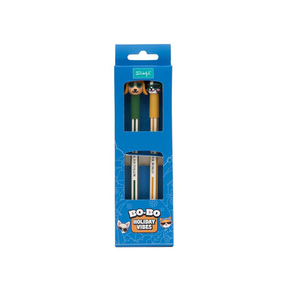 Set de 2 Esferográficas apagáveis Bo-Bo - Cão salsicha e Buldogue