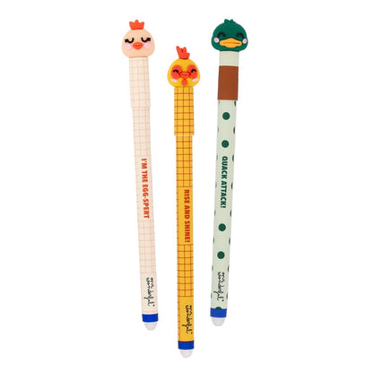 Set de 3 Canetas Apagáveis Mr. Wonderful - Animais Quinta (Galinha, Galo, Pato)