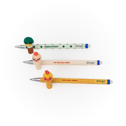 Set de 3 Canetas Apagáveis Mr. Wonderful - Animais Quinta (Galinha, Galo, Pato)