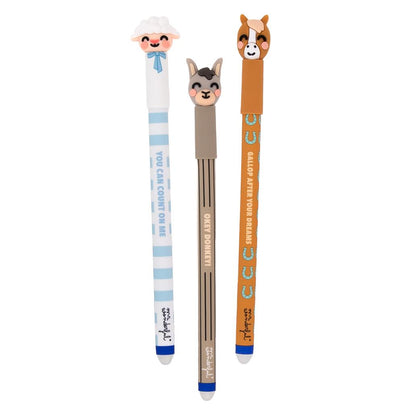 Set de 3 Canetas Apagáveis Mr. Wonderful - Animais Quinta (Ovelha, Burro, Cavalo)