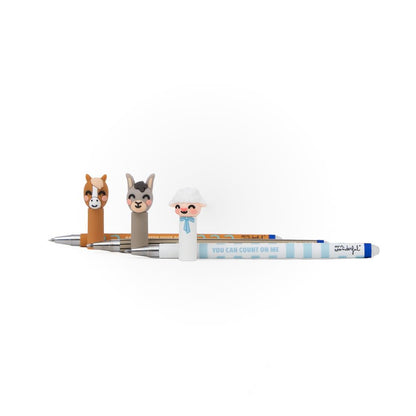 Set de 3 Canetas Apagáveis Mr. Wonderful - Animais Quinta (Ovelha, Burro, Cavalo)