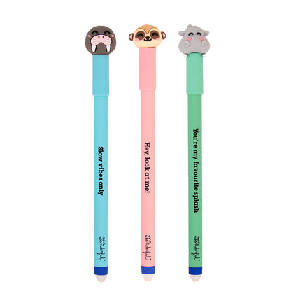Set de 3 Canetas Apagáveis Mr. Wonderful - Morsa, Suricata e Hipopótamo