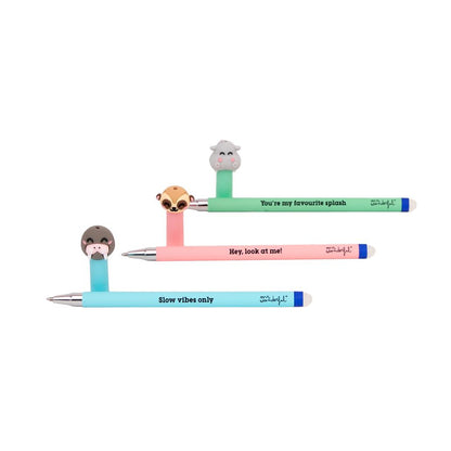 Set de 3 Canetas Apagáveis Mr. Wonderful - Morsa, Suricata e Hipopótamo