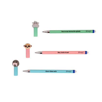 Set de 3 Canetas Apagáveis Mr. Wonderful - Morsa, Suricata e Hipopótamo