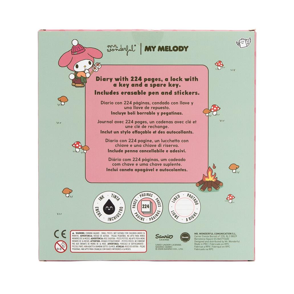 Diário secreto + caneta apagável My Melody x Mr Wonderful