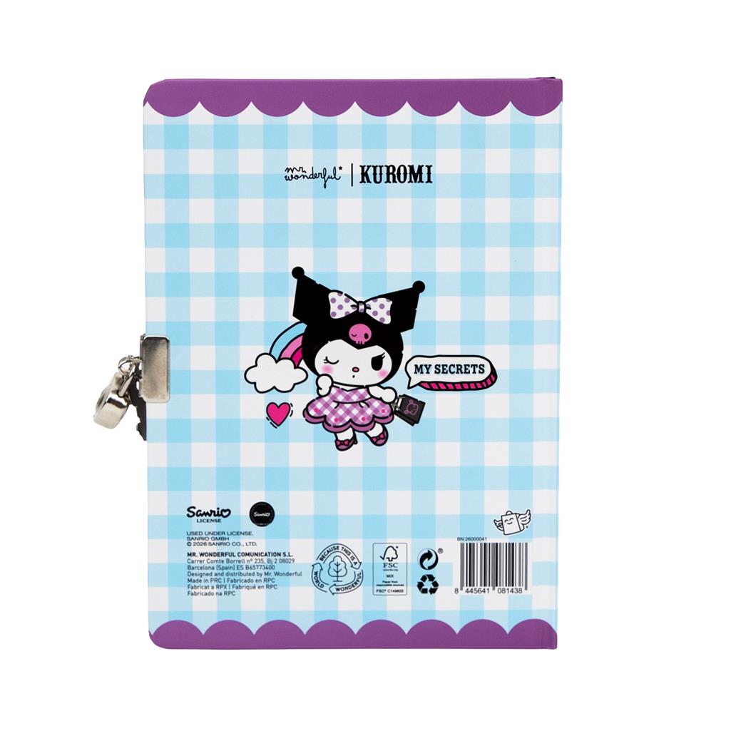 Diário secreto + caneta apagável Kuromi x Mr Wonderful