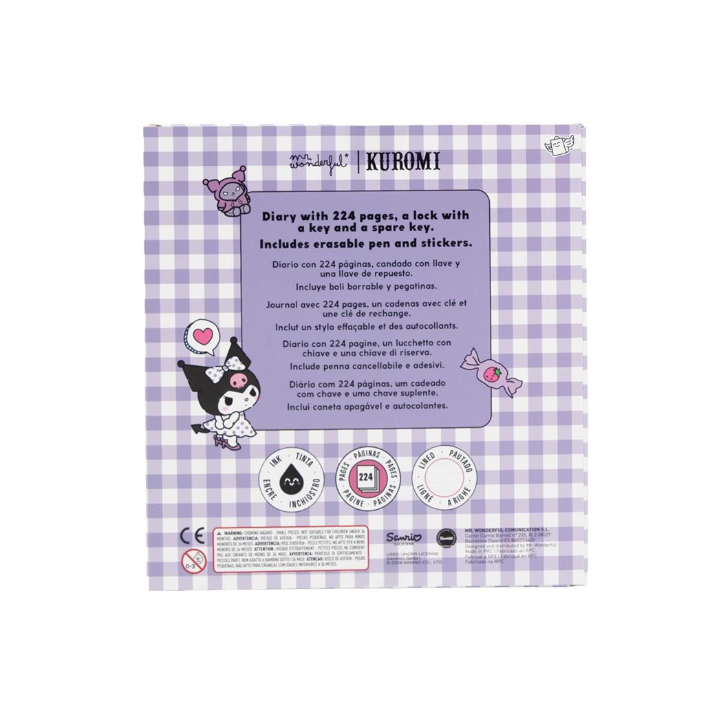 Diário secreto + caneta apagável Kuromi x Mr Wonderful