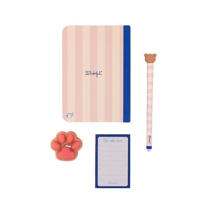 Conjunto Caderno A6 + Vela + Bloco + Esferográfica apagável Bo-bo Urso - Poder-osa