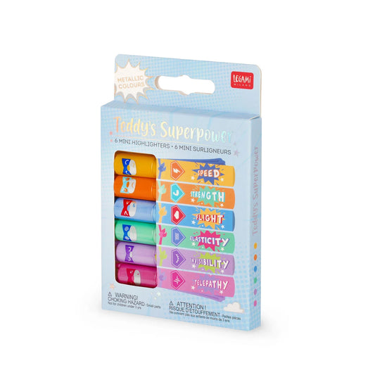 Set de 6 Mini Sublinhadores Metalizados – Teddy’s Superpower