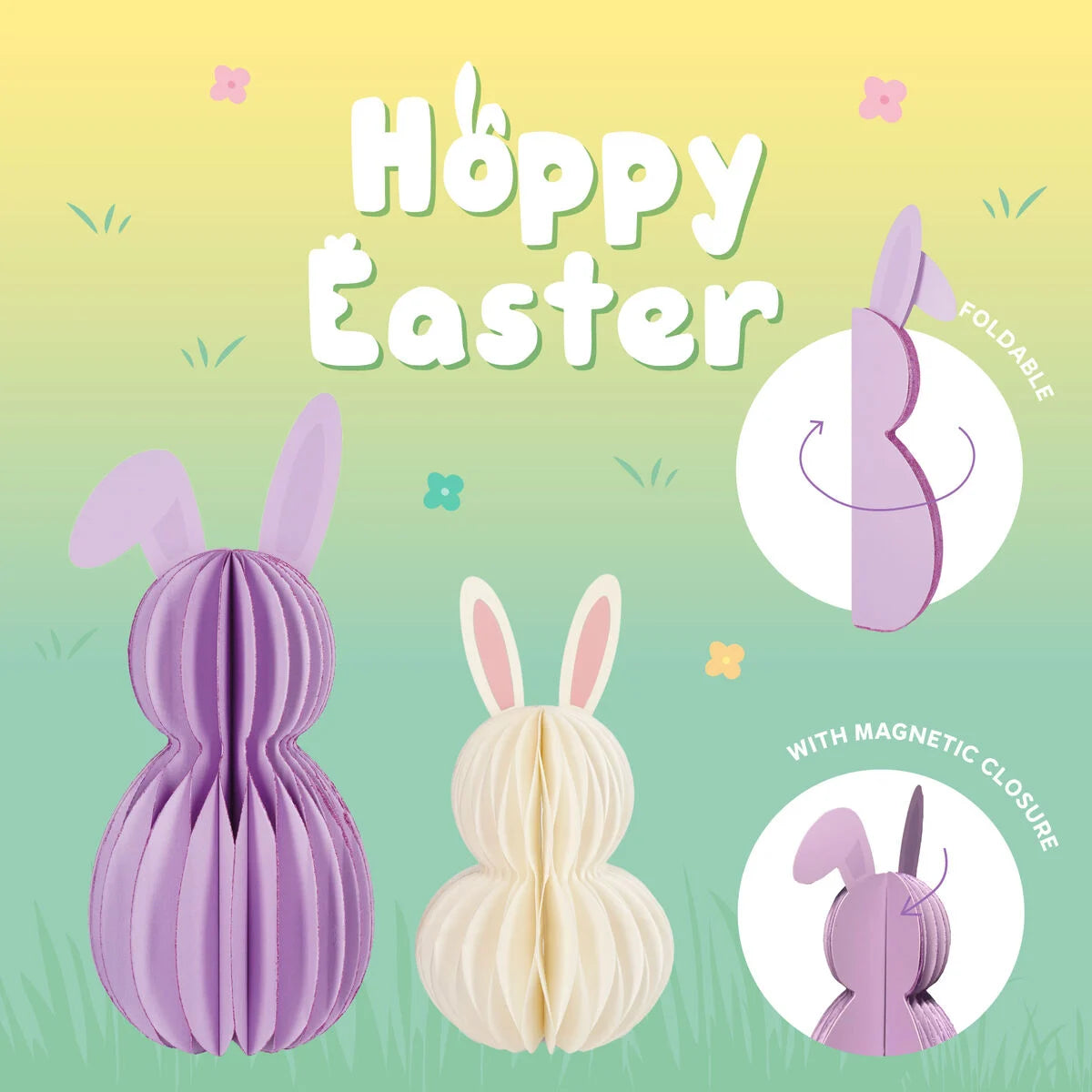 Conjunto de 2 Coelhinhos de Papel Dobráveis – Hoppy Easter