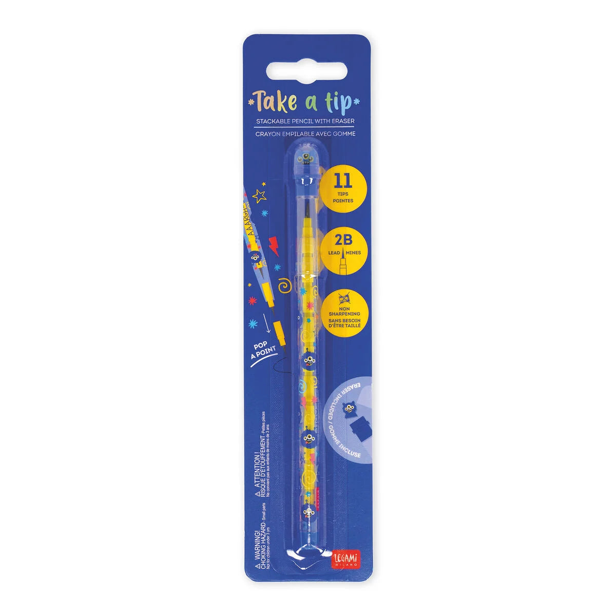 Lápis Empilhável com Borracha Take a Tip – Monster