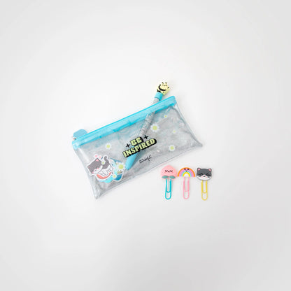 Conjunto "Be Inspired" — Estojo + Caneta + Clipes + Autocolantes