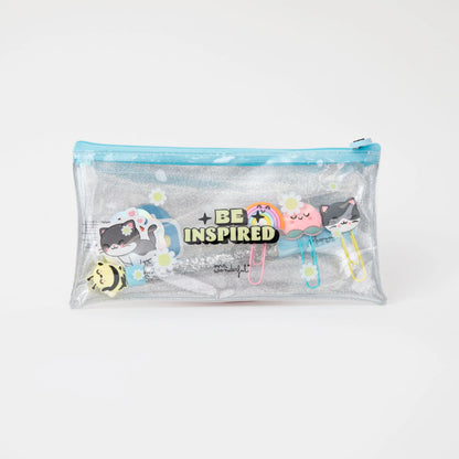 Conjunto "Be Inspired" — Estojo + Caneta + Clipes + Autocolantes