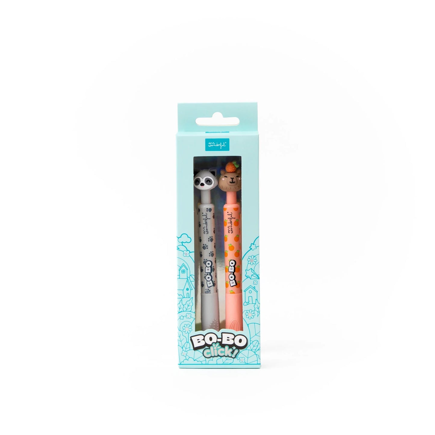 Set de 2 canetas apagáveis Bo-Bo Click! - Guaxinim e Capivara