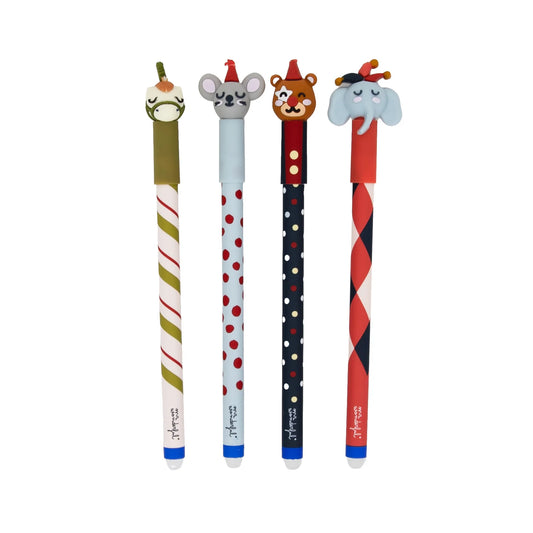 Pré-Venda ✨- Set de 4 Canetas Apagáveis Mr. Wonderful - Circo Natal - Elefante, Cavalo, Urso e Rato