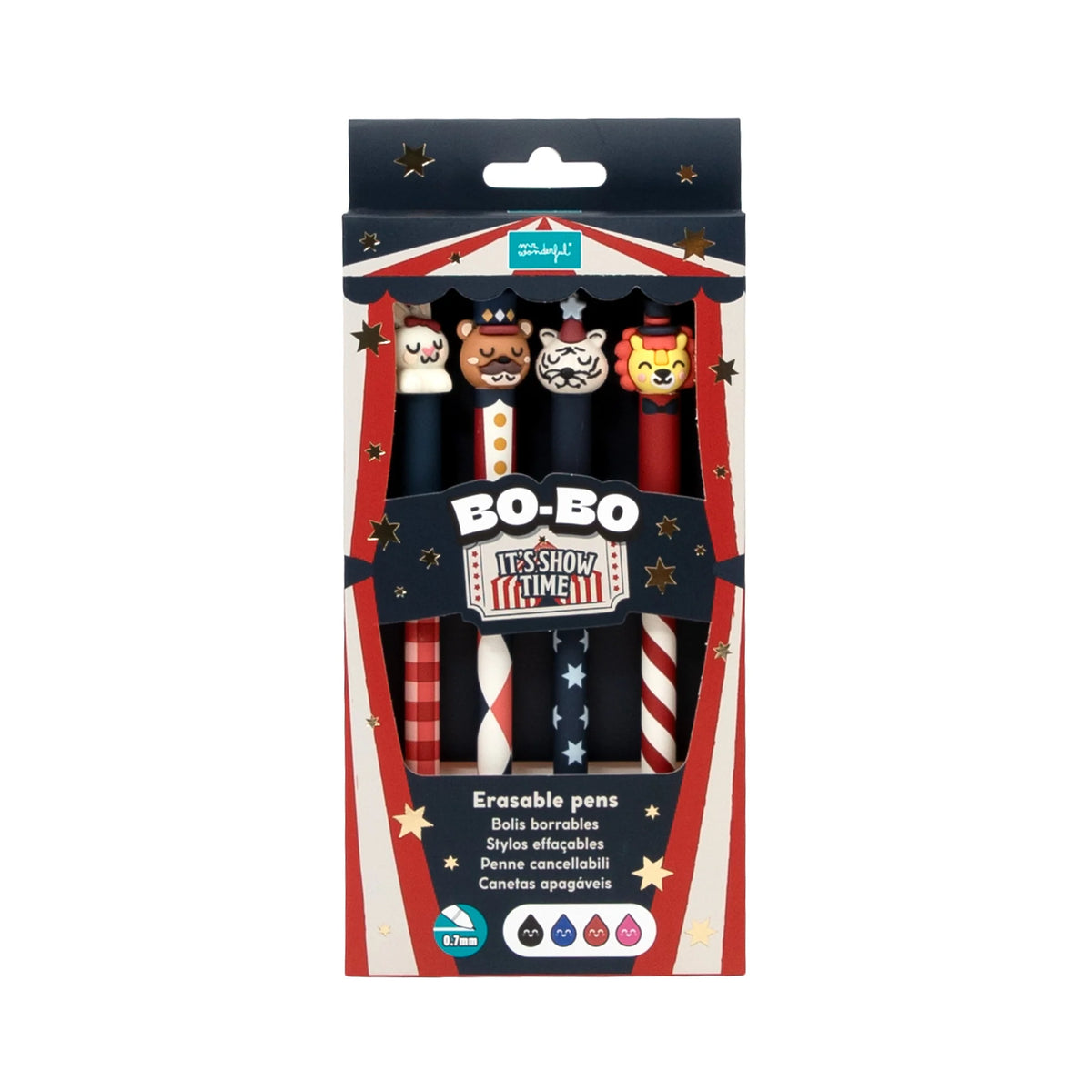 Pré-Venda ✨- Set de 4 Canetas Apagáveis Mr. Wonderful - Circo Natal - Urso, Leão, Coelho e Tigre