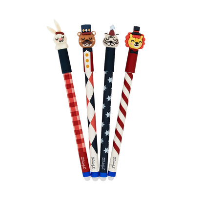 Pré-Venda ✨- Set de 4 Canetas Apagáveis Mr. Wonderful - Circo Natal - Urso, Leão, Coelho e Tigre