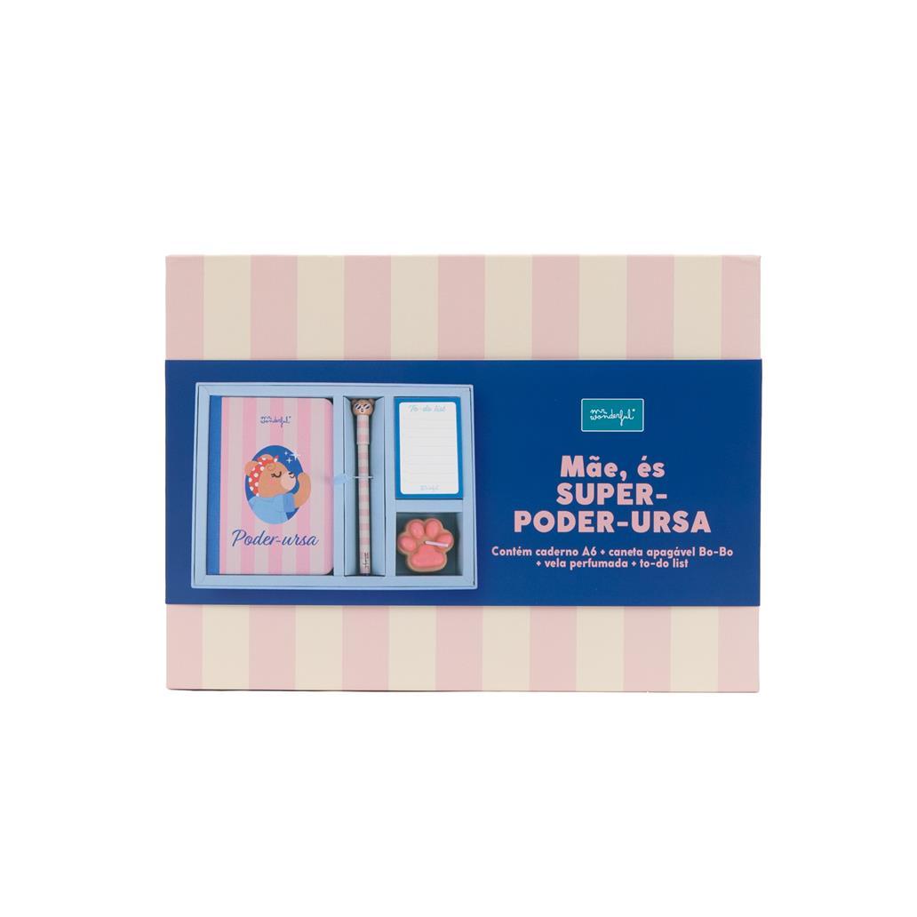 Conjunto Caderno A6 + Vela + Bloco + Esferográfica apagável Bo-bo Urso - Poder-osa