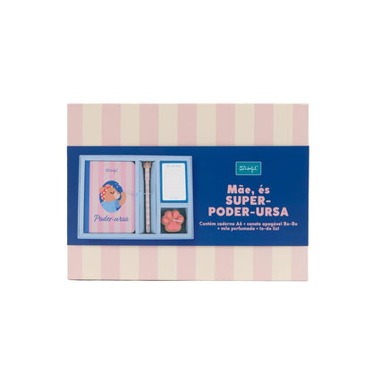 Conjunto Caderno A6 + Vela + Bloco + Esferográfica apagável Bo-bo Urso - Poder-osa